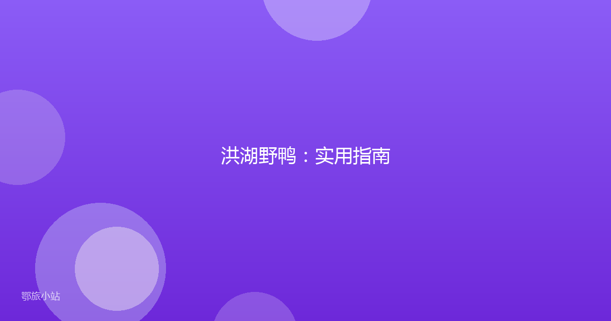 洪湖野鸭：实用指南