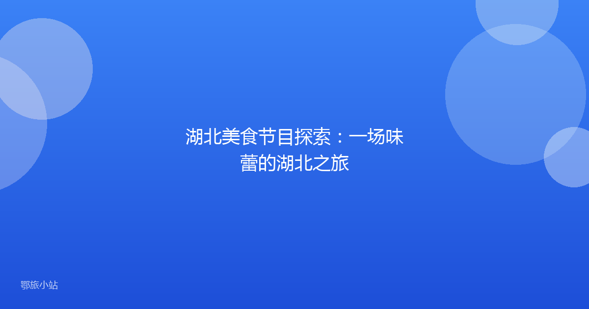 湖北美食节目探索：一场味蕾的湖北之旅
